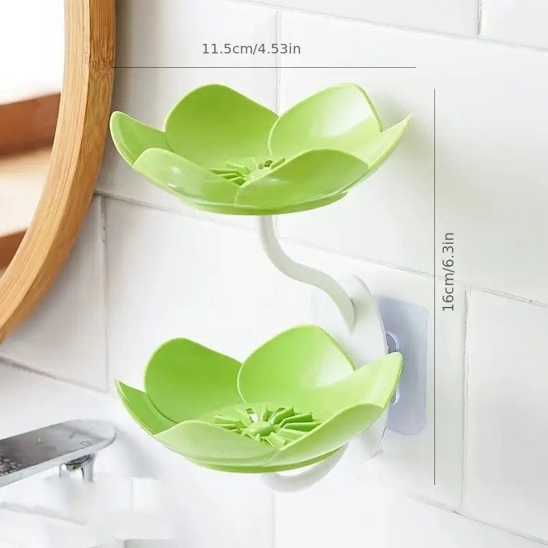 Multicolor Lotus Flower Soap Holder, Double Layer Wall-Mounted, No-Drill with Drainage, Quick-Dry Plastic Bathroom Organizer for Soap Storage, Soap Holder for Bathroom ( Random Color ) - 01 Stand