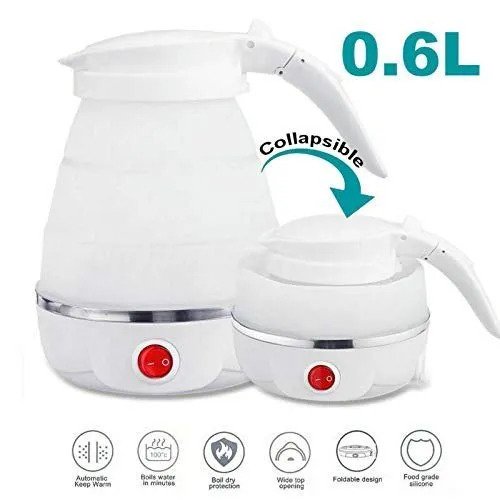 Fast Water Boiling 600 ml Portable Kettle Travel Kettle Foods Boils Quickly Silicone Small Collapsible Foldable Electric Sports Bottle ( Random Color )