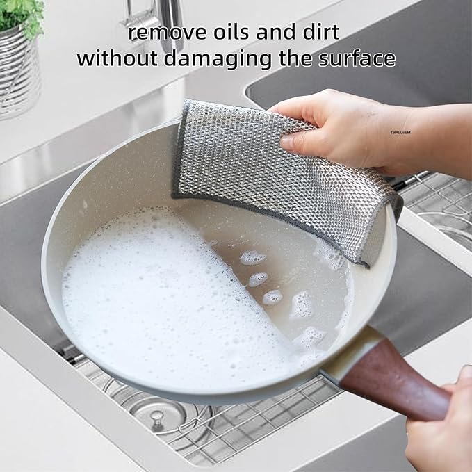 Combo Deal Disposable Food Cover Plastic Wrap 100 Pcs + 2 Pcs Dishwashing Rug | Reusable elastic food storage covers &amp; Metal Wire Dish Washing Rugs For Kitchen