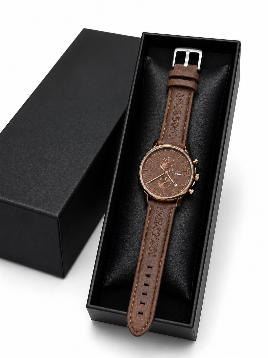 Beisheng Men's Leather Strap Watch  Perfect for formal and casual occasions - Brown