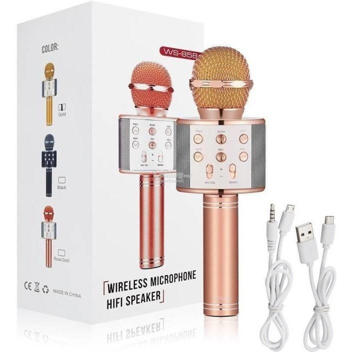 Bluetooth Microphone Karaoke Wireless Microphone Professional Speaker Handheld Microfone Player Singing Recorder Mic WS-858 KTV Microphone and Hifi Speaker