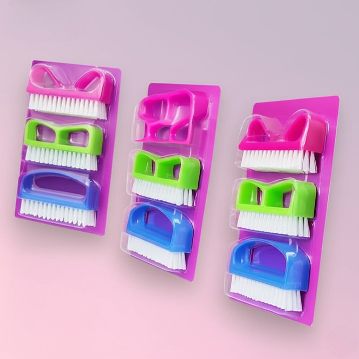 Pack Of 3 Nail Brush Set with Handle – Soft &amp; Durable Bristles for Cleaning Hands, Feet, Nails &amp; Cuticles, Removes Dirt, Grime &amp; Grease, Assorted Colors (Random Color)