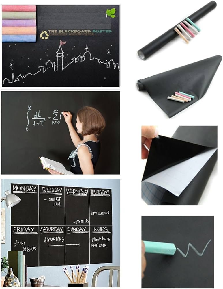 PVC Vinyl Black Board Wall Sticker Removable, with (2 pcs chalks)  For Kids Bedroom Size/Dimension 16*60 cm Size