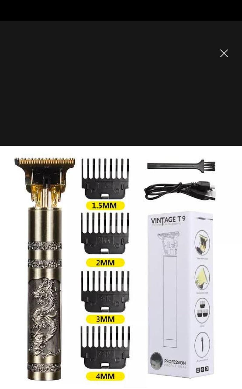 Metal Body - Vintage T9 Trimmer and Hair Clipper Cutting Machine For Men | Dragon Design | Golden Color Trimmer