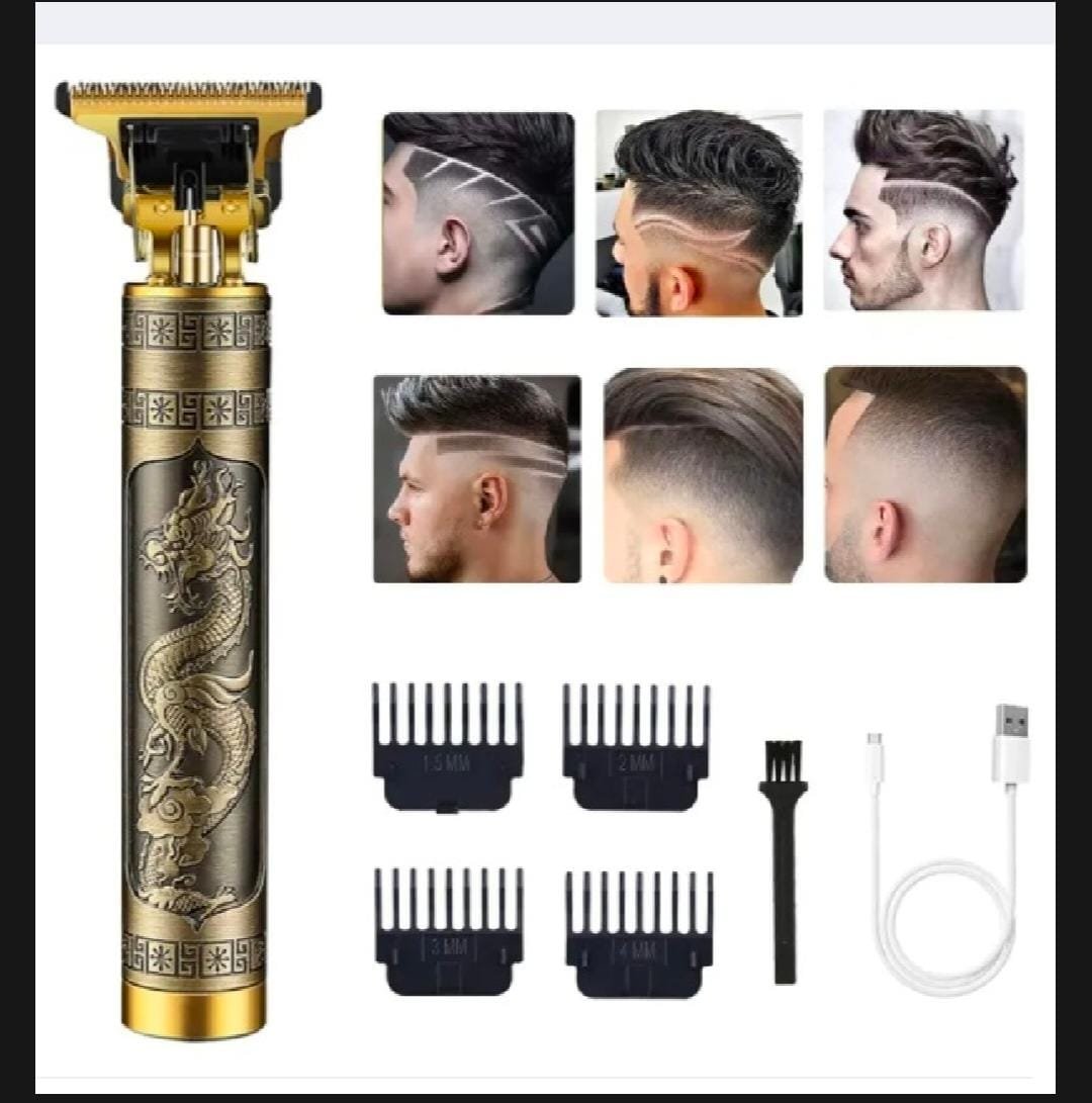 Metal Body - Vintage T9 Trimmer and Hair Clipper Cutting Machine For Men | Dragon Design | Golden Color Trimmer