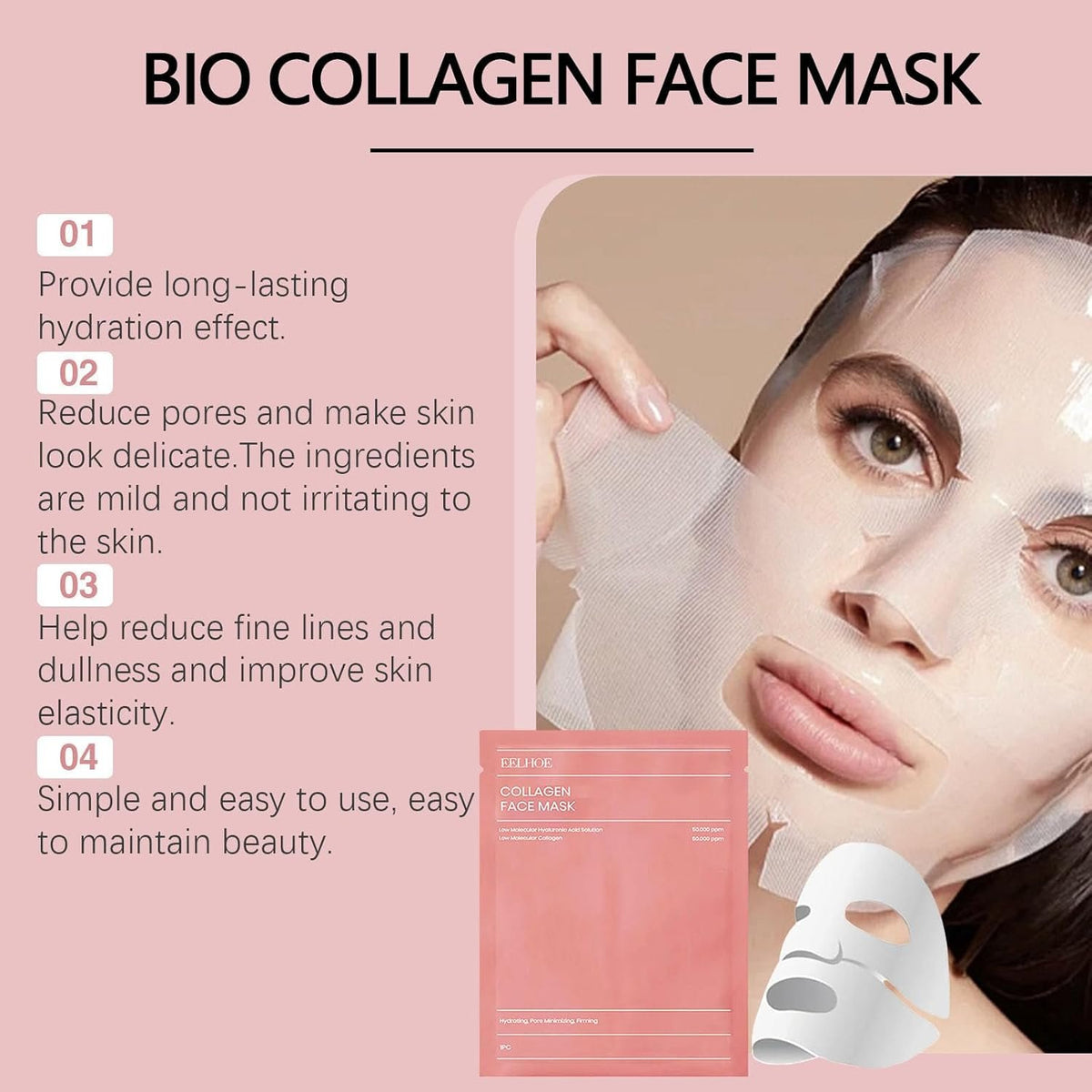 1 Pc Bio-Collagen Real Deep Mask, Hydrating Over Night, Facial Sheet Mask, Pore Minimising, Firming, Collagen Mask, Hydrating Overnight Skin Care Mask - 36gram