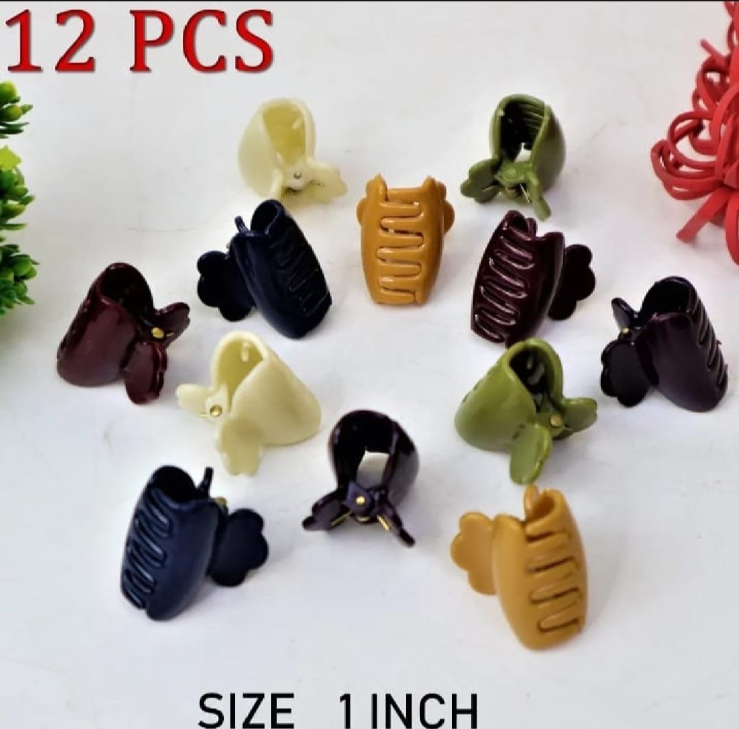 Pack of 12 Hair Catchers – Small Size (1 Inch) Multicolor Plastic Clips for Women &amp; Girls | Strong Grip &amp; Stylish Design (Random Color)