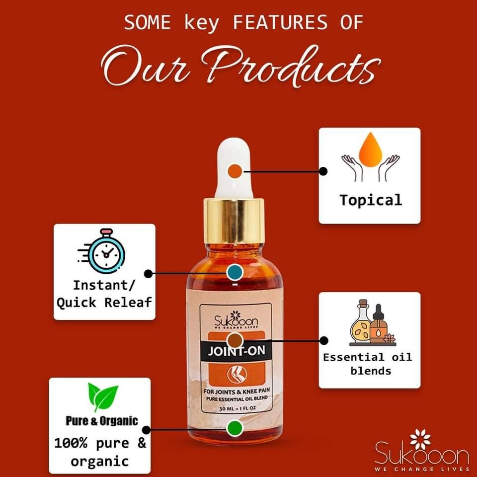 Sukoon Joint On Essential Oil Blend 30ML – Natural Pain Relief for Joints, Back, Knee, Arthritis, Strains & Sprains
