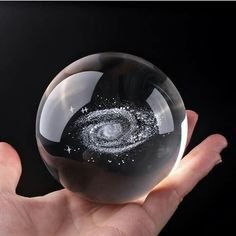 Beautiful 3D Crystal Ball LED Table Lamp With Laser Engraved Solar System Or Galaxy Design On Wooden Base (Random Design)